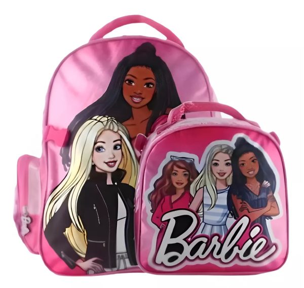 Kit Escolar Mochila Barbie Satin con Lonchera Rosado